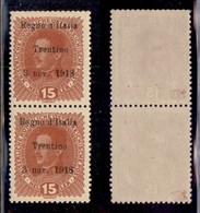 OCCUPAZIONI - TRENTINO - 1918 - 15 Heller (6) - Coppia Verticale Con Lettere Difettose (d’I..l) Nel Pezzo Superiore - Go - Altri & Non Classificati