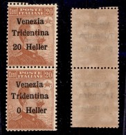 OCCUPAZIONI - TRENTINO - 1918 - 20 Heller Su 20 Cent (30 + 30c) - Coppia Verticale Senza 2 In Basso - Gomma Integra - De - Sonstige & Ohne Zuordnung