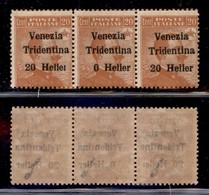 OCCUPAZIONI - TRENTINO - 1918 - 20 Heller Su 20 Cent (30da + 30c + 30) - Striscia Di Tre Con Errori R Rotta + Senza 2 Ne - Other & Unclassified