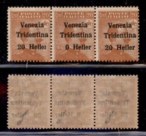 OCCUPAZIONI - TRENTINO - 1918 - 20 Heller Su 20 Cent (30da + 30c + 30) - Striscia Di Tre Con Errori R Rotta + Senza 2 Ne - Otros & Sin Clasificación