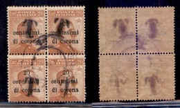 OCCUPAZIONI - BOLZANO 1 - 1919 - T Su 20 Cent Su 20 (14 Varietà C) - Quartina Usata A Gries - Soprastampe Oblique - Non  - Other & Unclassified