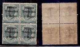 OCCUPAZIONI - MERANO - 1919 - T Su 5 Heller Su 5 Cent (tipo 5) - Quartina - Gomma Integra - Non Catalogato - Sonstige & Ohne Zuordnung