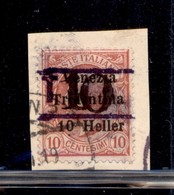 OCCUPAZIONI - BOLZANO 3 - 1919 - T10 Su 10 Heller Su 10 Cent (12) Usato Su Frammento (200+) - Autres & Non Classés