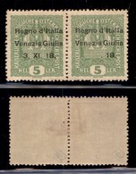 OCCUPAZIONI - VENEZIA GIULIA - 1918 - 5 Heller (2 + 2t) - Coppia Orizzontale Senza 3.XI A Destra - Gomma Originale - Autres & Non Classés