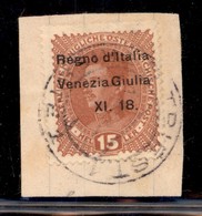 OCCUPAZIONI - VENEZIA GIULIA - 1918 - 15 Heller (6s) Senza 3 - Usato Su Frammento (90+) - Andere & Zonder Classificatie