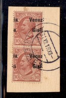 OCCUPAZIONI - VENEZIA GIULIA - 1918 - 10 Cent (22eai) - Coppia Verticale Usata Su Frammento - Soprastampa A Cavallo - Andere & Zonder Classificatie