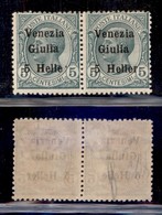 OCCUPAZIONI - VENEZIA GIULIA - 1919 - 5 Heller Su 5 Cent (30cb + 30) - Coppia Orizzontale Senza R A Sinistra - Gomma Ori - Other & Unclassified