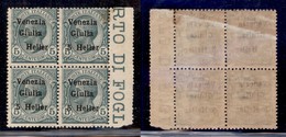 OCCUPAZIONI - VENEZIA GIULIA - 1919 - 5 Heller Su 5 Cent (30ca + 30) - Blocco Di Quattro Senza 5 In Alto A Sinistra - Go - Other & Unclassified