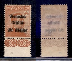 OCCUPAZIONI - VENEZIA GIULIA - 1919 - 20 Heller Su 20 Cent (31b) Bordo Foglio Con Doppia Soprastampa - Gomma Originale ( - Autres & Non Classés