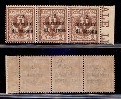 OCCUPAZIONI - TRENTO E TRIESTE - 1919 - 2 Cent Su 2 (2 + 2g + 2) Errore “orona” (2g) Al Centro - Bordo Foglio - Gomma In - Andere & Zonder Classificatie