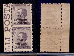 OCCUPAZIONI - DALMAZIA - 1922 - 50 Cent Su 50 (5b + 5) - Coppia Verticale Bordo Foglio - Di Senza Punto Sulla I - Gomma  - Andere & Zonder Classificatie