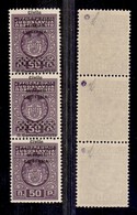 OCCUPAZIONI - LUBIANA - 1941 - Segnatasse - 50 Para (6h +6h + 6i) - Striscia Verticale Di 3 Con Soprastampe Spostate Rom - Andere & Zonder Classificatie