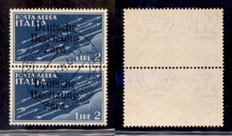 OCCUPAZIONI - ZARA - 1943 - Posta Aerea - 2 Lire (6) - Coppia Verticale Usata (300) - Sonstige & Ohne Zuordnung