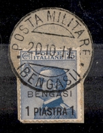 LEVANTE - BENGASI - 20.10.1911 - 1 Piastra Su 25 Cent (2) Usato Nel Giorno D’emissione Su Frammento (275++) - Andere & Zonder Classificatie