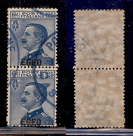 COLONIE - EGEO - 1912 - 25 Cent (1da) - Coppia Verticale Usata - Soprastampa In Basso (180) - Andere & Zonder Classificatie