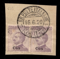 COLONIE - COS - 1912 - Coppia Del 50 Cent (7) Usata Su Frammento (48+) - Sonstige & Ohne Zuordnung