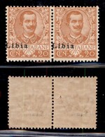 COLONIE - LIBIA - 1915 - 20 Cent Floreale (6 Oad/ob) - Coppia Orizzontale Con Soprastampa A Cavallo - Gomma Integra (300 - Andere & Zonder Classificatie