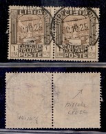 COLONIE - LIBIA - 1921 - 1 Lira (30y/30) - Coppia Usata - Filigrana Croce A Sinistra - Andere & Zonder Classificatie