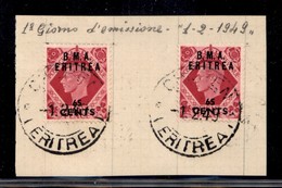 COLONIE - BMA ERITREA - Cheren 1.2.49 - 65 Cent Su 8 Pence (8) - Due Pezzi Su Frammento Con Annullo Del Giorno D’emissio - Autres & Non Classés