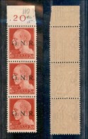 REPUBBLICA SOCIALE - GNR BRESCIA - 1943 - 20 Cent (473/I) - Striscia Di Tre Con Filigrana Lettere 12/10 (posizioni 110/1 - Other & Unclassified