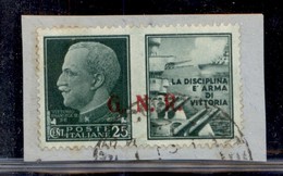 REPUBBLICA SOCIALE - GNR BRESCIA - 1943 - Propaganda - 25 Cent Marina (13/II) Usato Su Frammento - Altri & Non Classificati