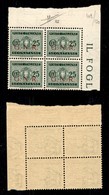 REPUBBLICA SOCIALE - GNR BRESCIA - 1943 - Segnatasse - 25 Cent (50/I) - Quartina Angolare (pos. 109/120) - Punto Piccolo - Other & Unclassified