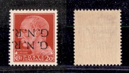 REPUBBLICA SOCIALE - GNR VERONA - 1944 - 20 Cent (473c) Doppia Soprastampa Capovolta - Gomma Integra - Cert. AG (650) - Other & Unclassified