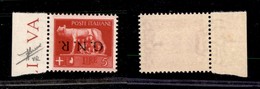 REPUBBLICA SOCIALE - GNR VERONA - 1944 - 5 Lire (485a) Con Soprastampa Capovolta  - Punto Piccolo (evanescente) Dopo R - - Autres & Non Classés