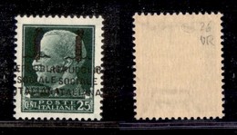 REPUBBLICA SOCIALE - PROVVISORI - 1944 - 25 Cent (491b) Con Doppia Soprastampa (entrambe A Cavallo) - Gomma Integra - Sonstige & Ohne Zuordnung