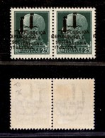 REPUBBLICA SOCIALE - PROVVISORI - 1944 - Torino - 25 Cent (491b) - Coppia Orizzontale (pos. 35/36) Con Doppia Soprastamp - Sonstige & Ohne Zuordnung