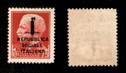 REPUBBLICA SOCIALE - PROVVISORI - 1944 - 75 Cent (494) - Punto Nella U Di Repubblica (non Catalogato) - Gomma Integra - Other & Unclassified