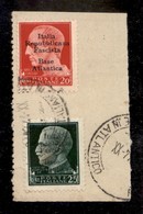 LOCALI - BASE ATLANTICA - 1943 - 20 Cent (8) + 25 Cent (9) Usati Su Frammento Di Modulo - Cert. AG (850+) - Andere & Zonder Classificatie