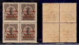 LOCALI - GUIDIZZOLO - 1945 - 1 Lira Su 10 Cent Recapito (2) In Quartina - Gomma Integra (140+) - Sonstige & Ohne Zuordnung