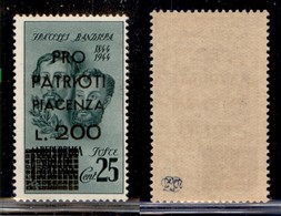 LOCALI - PIACENZA - 1945 - 200 Lire Su 25 Cent Bandiera (Errani 99) - Gomma Integra - Other & Unclassified