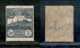 SAN MARINO - 1903 - 5 Lire (45) Gomma Originale (400) - Sonstige & Ohne Zuordnung