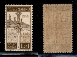 SAN MARINO - 1923 - 1 Lira Pro Volontari (97) - Gomma Integra - Ottimamente Centrato (180) - Sonstige & Ohne Zuordnung