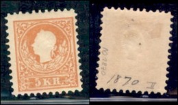 EUROPA - AUSTRIA - 1870 - Ristampe - 5 Kreuzer (13/II) - Gomma Originale - Andere & Zonder Classificatie