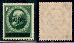 EUROPA - GERMANIA - Sarre - 1920 - 10 Marchi (31) - Gomma Originale - Lieve Traccia Di Linguella (180) - Sonstige & Ohne Zuordnung