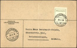 EUROPA - LIECHTENSTEIN - Francobollo In Franchigia (III - Svizzera) - Busta Da Tresenberg A Ostermundingen Del 30.10.36 - Other & Unclassified