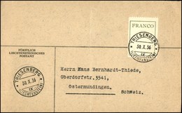 EUROPA - LIECHTENSTEIN - Francobollo In Franchigia (III - Svizzera) - Busta Da Tresenberg A Ostermundingen Del 30.10.36 - Sonstige & Ohne Zuordnung