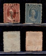 OLTREMARE - NATAL - 1859/1870 - 1 E 3 Penny Regina Vittoria (8/9) - 2 Valori Dentellatura Carente - Usati - Autres & Non Classés