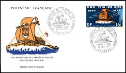 OLTREMARE - POLINESIA FRANCESE - 1972 - 16 Fr Kon Tiki (156) - FDC 18.8.72 - Sonstige & Ohne Zuordnung