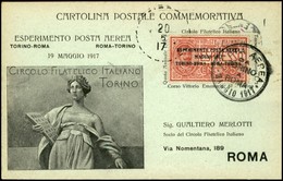 POSTA AEREA - AEROGRAMMI - PRIMI VOLI - ITALIA - 1917 (20 Maggio) - Torino Roma - Cartolina Speciale Del Volo - Other & Unclassified