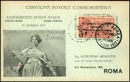 POSTA AEREA - AEROGRAMMI - PRIMI VOLI - ITALIA - 1917 (20maggio) - Torino Roma - Cartolina Speciale Del Volo - Other & Unclassified