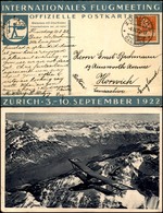 POSTA AEREA - AEROGRAMMI - PRIMI VOLI - SVIZZERA - 1922 (3/10 Settembre) - Zurigo Meeting Aviatorio - Cartolina Postale  - Sonstige & Ohne Zuordnung