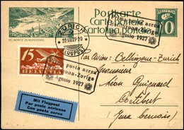 POSTA AEREA - AEROGRAMMI - PRIMI VOLI - SVIZZERA - 1927 (22 Agosto) - Bellinzona Zurigo - Cartolina Postale Per Cortiber - Autres & Non Classés