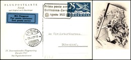 POSTA AEREA - AEROGRAMMI - PRIMI VOLI - SVIZZERA - 1927 (22 Agosto) - Bellinzona Zurigo - Cartolina Postale Per Dubendor - Other & Unclassified