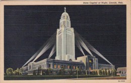 Nebraska Lincoln State Capitol At Night 1942 Curteich - Lincoln