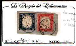 90788D) ITALIA-20C+40C-Tipo Di Sardegna Dentellati - 1862 (febbraio/ottobre) -USATI-SU FRAMMENTO - Sicilië