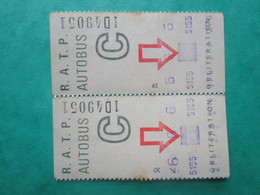 2 TICKETS  RATP  Autobus - C -  PARIS BANLIEUE - 2 Classe - Mundo